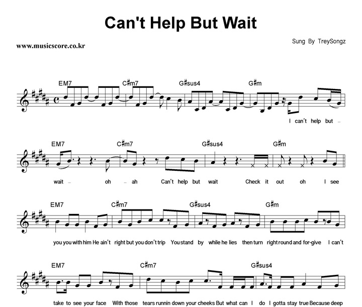 Trey Songz Can't Help But Wait 악보