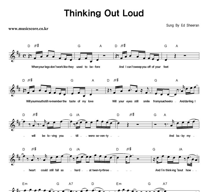 Guitar chords to play thinking out loud by ed sheeran. 