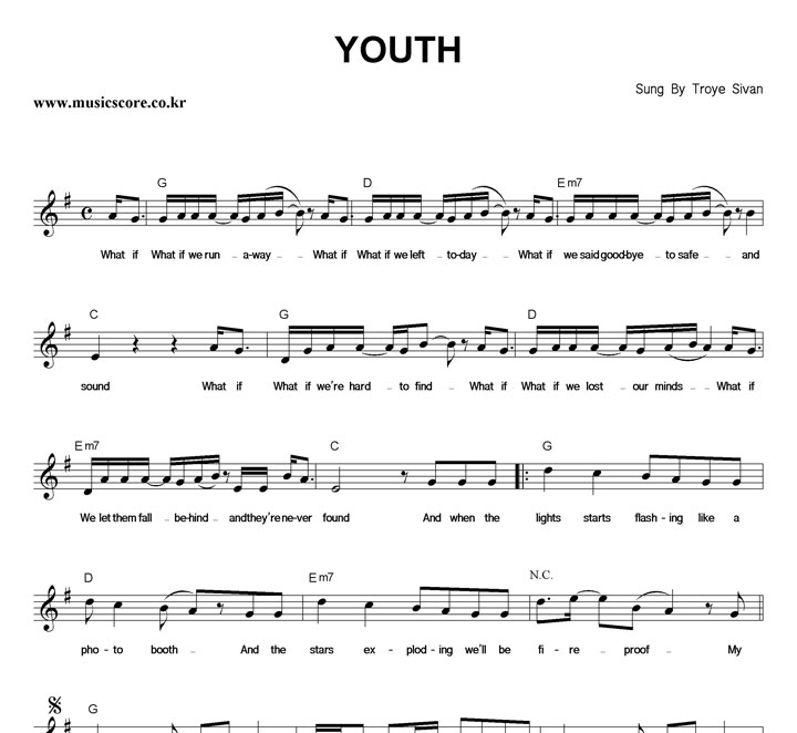 youth troye sivan piano sheet music
