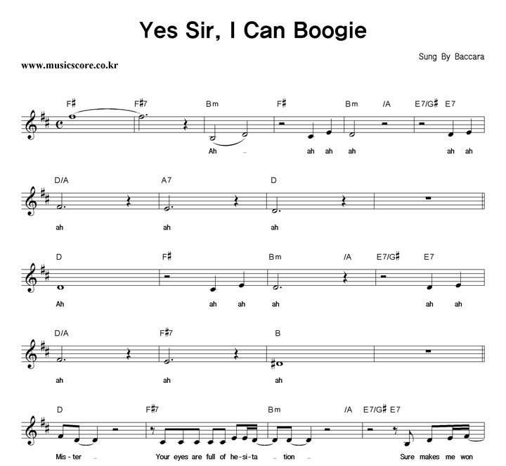 Baccara Yes Sir I Can Boogie Paroles Baccara Yes Sir, I Can Boogie 악보