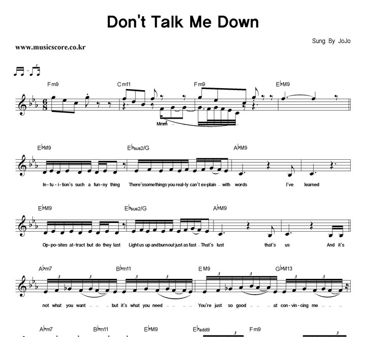 Jo Jo Don't Talk Me Down 악보