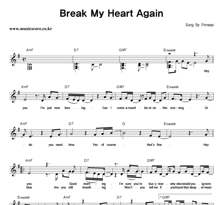 Finneas Break My Heart Again 악보 Finneas Break My Heart Again 악보