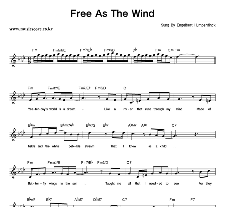 Engelbert Humperdinck Free As The Wind 악보