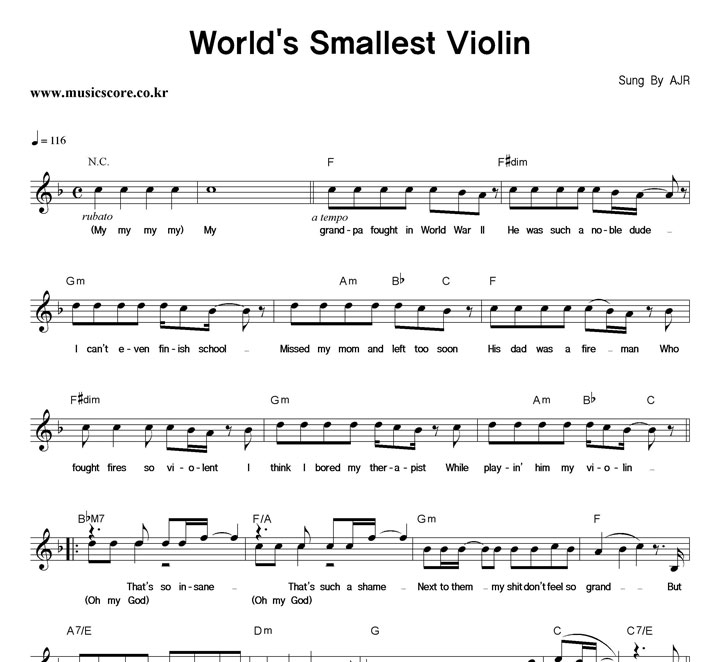 AJR World's Smallest Violin 악보