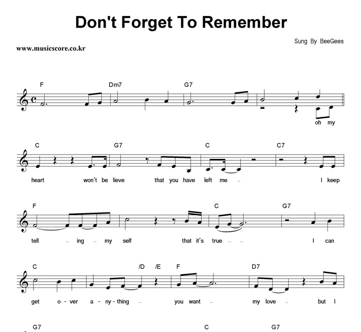Bee Gees Dont Forget To Remember 악보