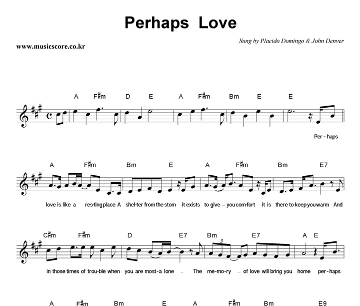 Placido Domingo & John Denver Perhaps Love 악보