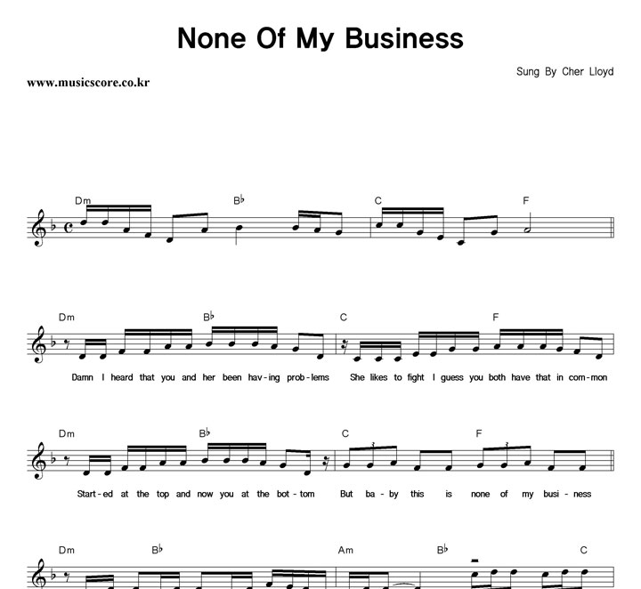 Cher Lloyd None Of My Business 악보