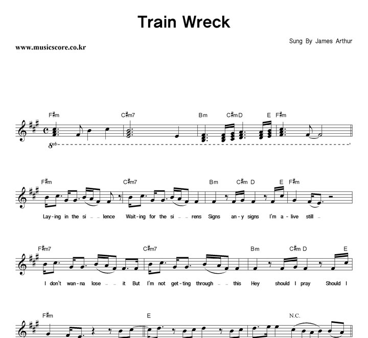 James Arthur Train Wreck 악보