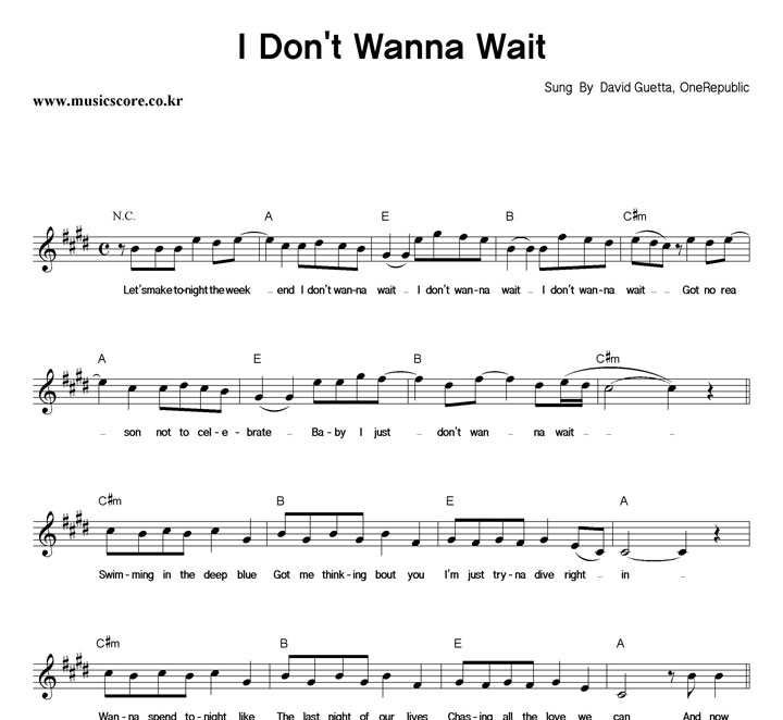 David Guetta, OneRepublic I Don't Wanna Wait Ǻ