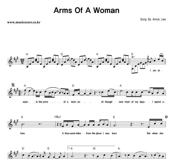 Amos Lee Arms Of A Woman 악보