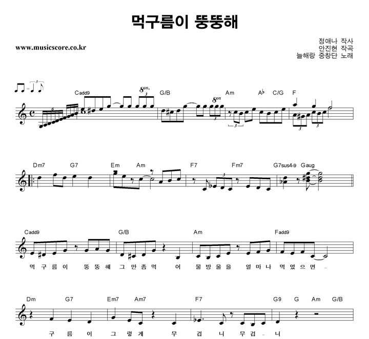 동요 먹구름이 뚱뚱해 악보