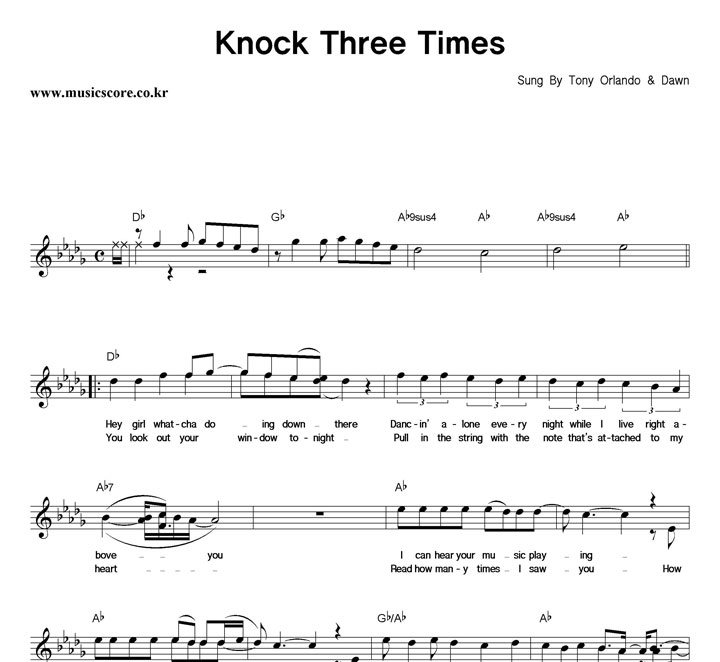 TonyOrlando & Dawn Knock Three Times 악보
