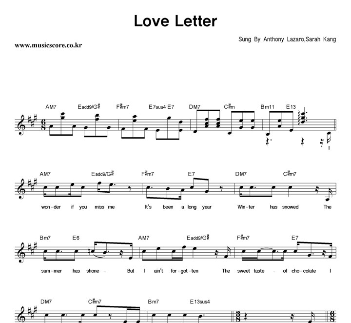 Sarah Kang, Anthony Lazaro Love Letter 악보
