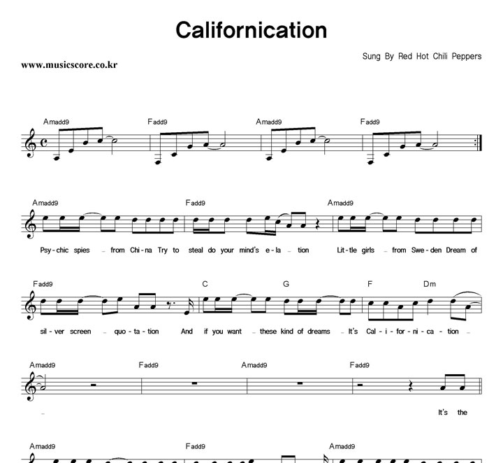 Red Hot ChiliPeppers Californication 악보