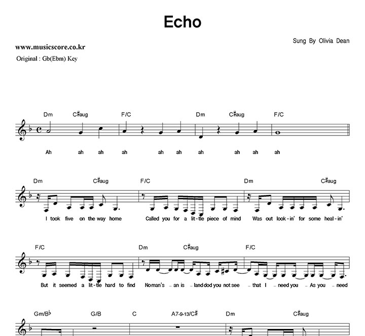 Olivia Dean Echo  F키 악보