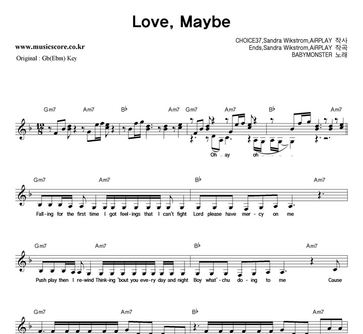 BABYMONSTER Love, Maybe  F키 악보