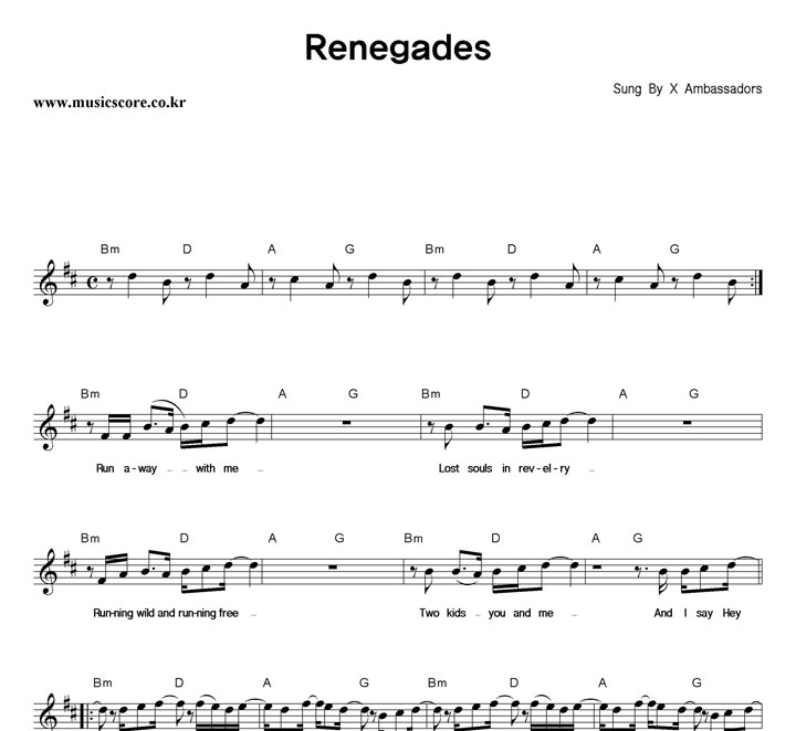 XAmbassadors Renegades 악보