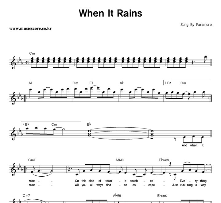 Paramore When It Rains 악보