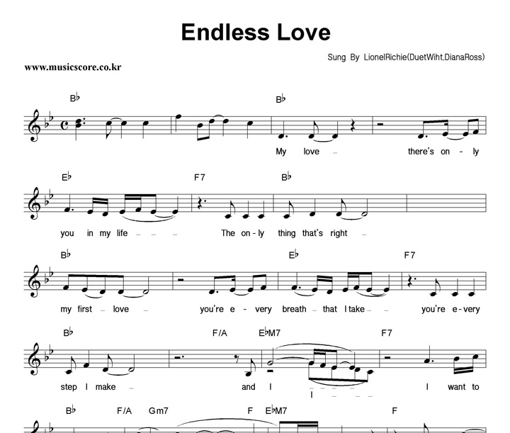 Lionel Richie Endless Love (Duet.Diana Ross) 악보