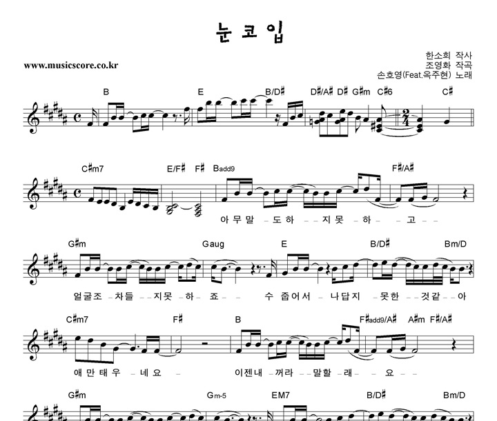 손호영 눈코입 (Feat.옥주현) 악보