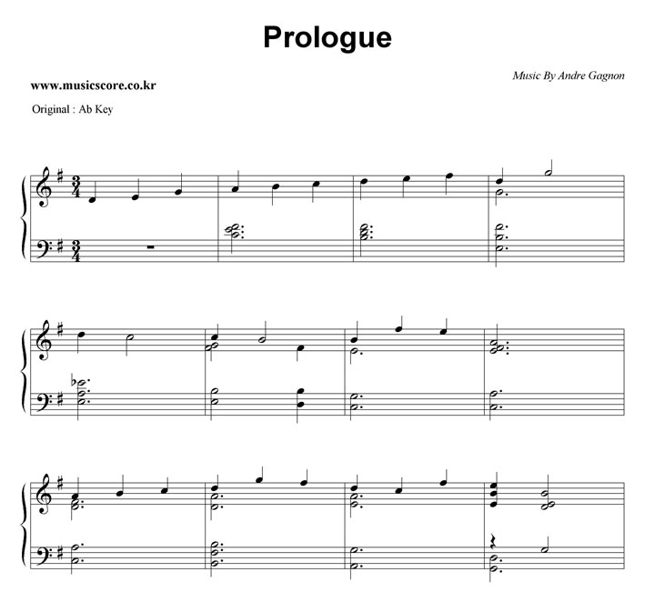 Andre Gagnon Prologue  G키 피아노 악보
