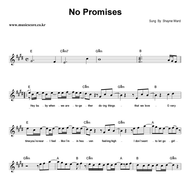 Shayne Ward No Promises 악보