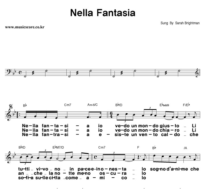 Sarah Brightman Nella Fantasia 큰활자 악보