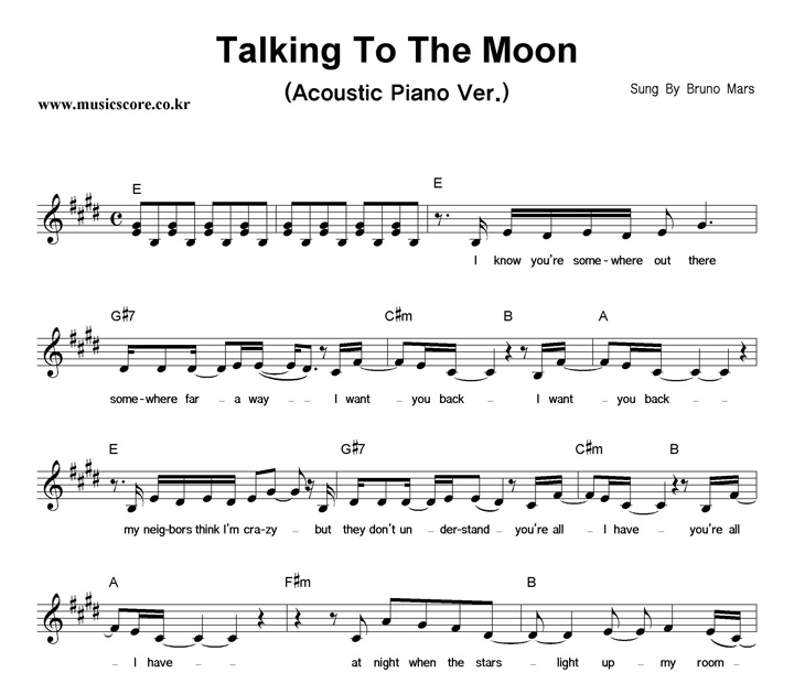 Bruno Mars Talking To The Moon (Acoustic Piano Ver.) Ǻ