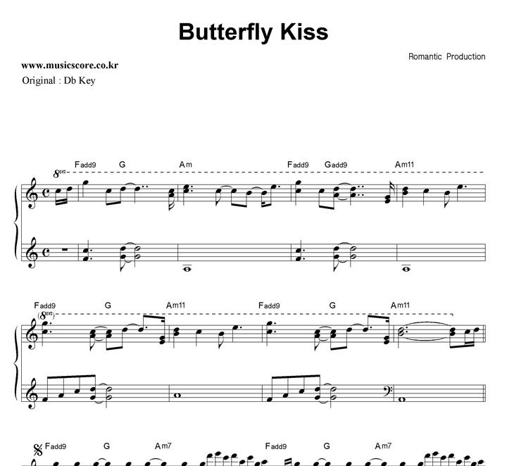 Romantic Production Butterfly Kiss  C키 피아노 악보