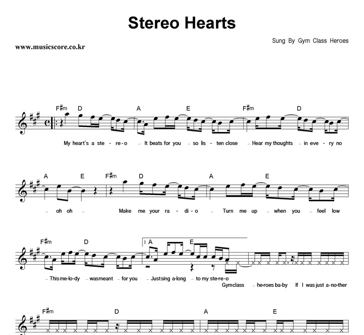 Gym Class Heroes Stereo Hearts 악보