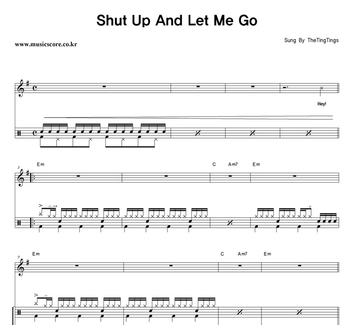 The Ting Tings Shut Up And Let Me Go 밴드 드럼 악보