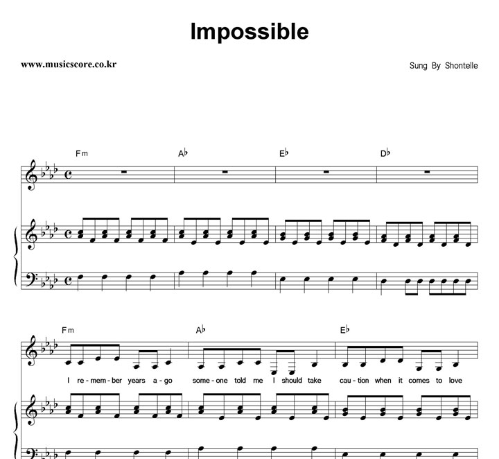 Shontelle Impossible 피아노 악보