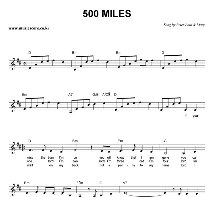 Peter,Paul & Mary 500 Miles Ǻ