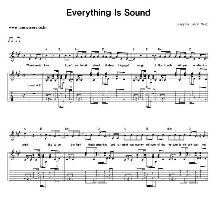 Jason Mraz Everything Is Sound 밴드 기타 타브 악보