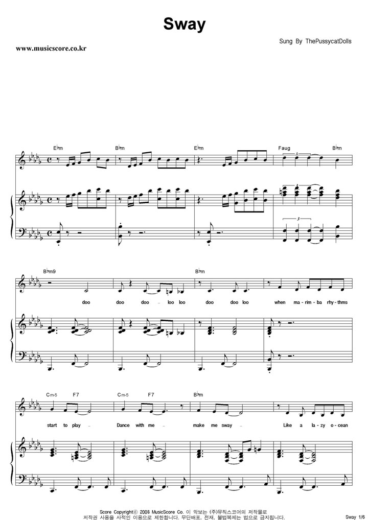 The Pussycat Dolls Sway 피아노 악보
