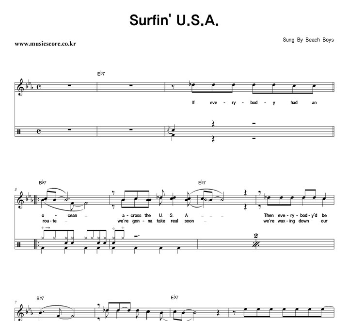 The Beach Boys Surfin' U.S.A 밴드 드럼 악보