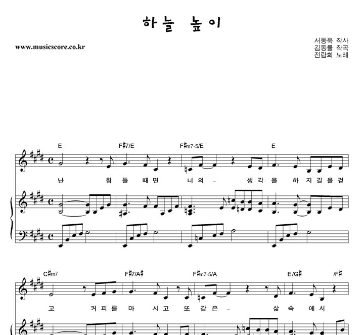 전람회 하늘 높이 피아노 악보 전람회 하늘 높이 피아노 악보