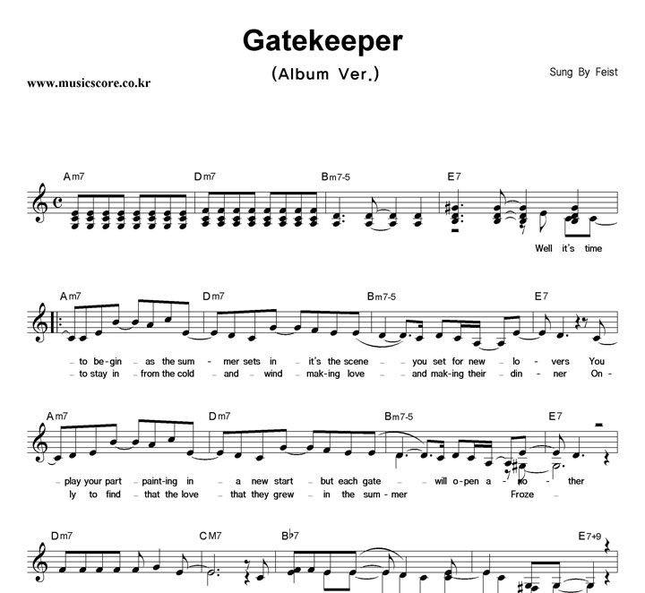 Feist Gatekeeper (Album Ver.) 악보
