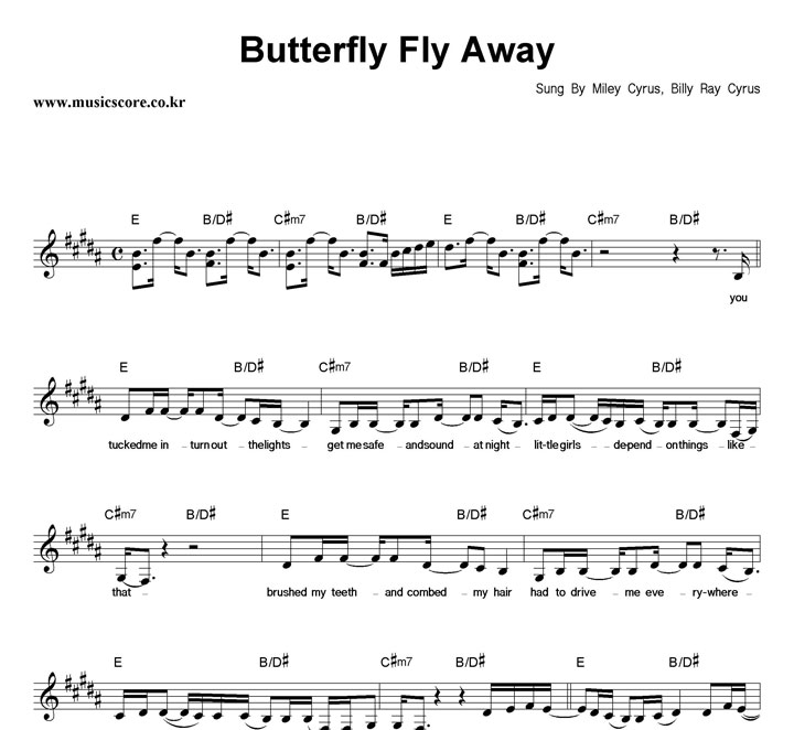 Miley Cyrus, Billy Ray Cyrus Butterfly Fly Away 악보