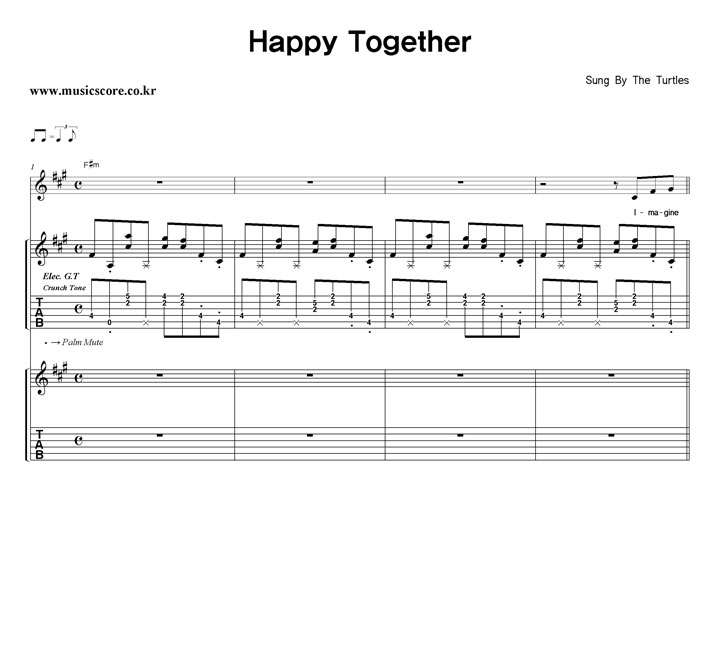 The Turtles Happy Together 밴드 기타 타브 악보