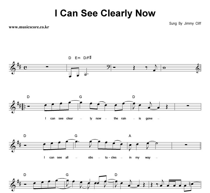 Jimmy Cliff I Can See Clearly Now 악보