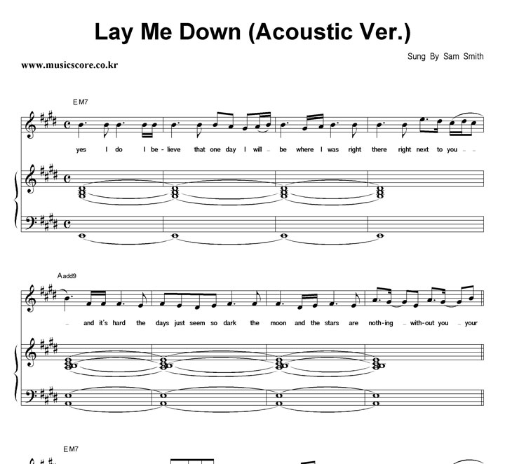 Sam Smith Lay Me Down (Acoustic Ver.) ǾƳ Ǻ