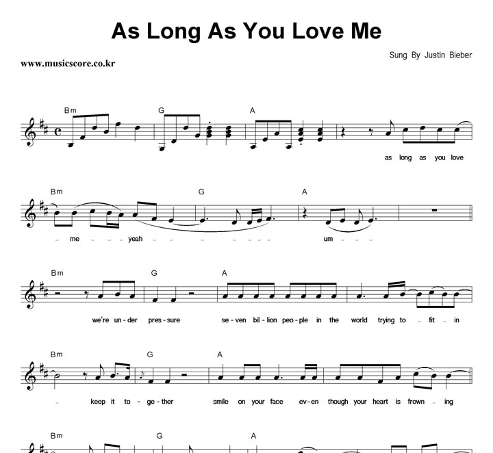 Justin Bieber As Long As You Love Me (Acoustic Ver.) 악보