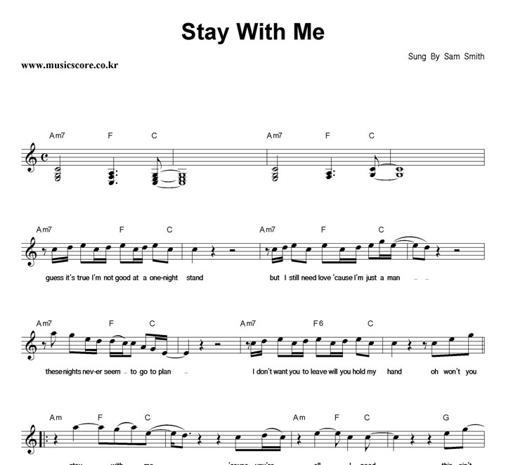 Sam Smith Stay With Me 악보