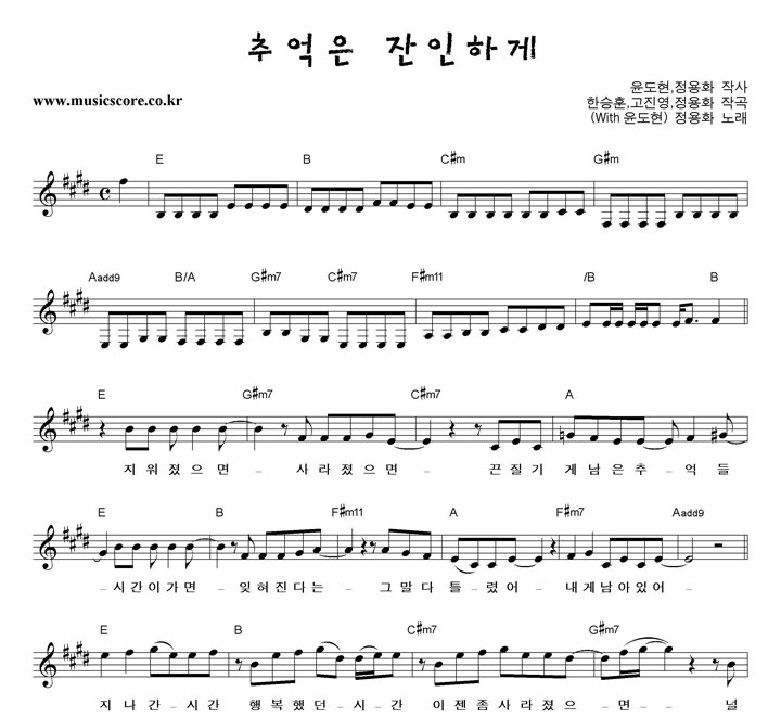 정용화 추억은 잔인하게 (With 윤도현) 악보
