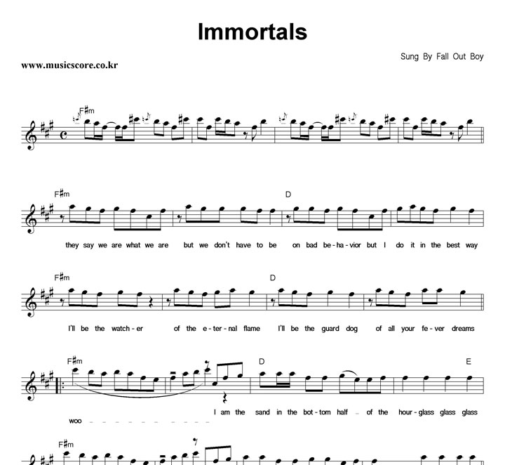 Fall Out Boy Immortals 악보
