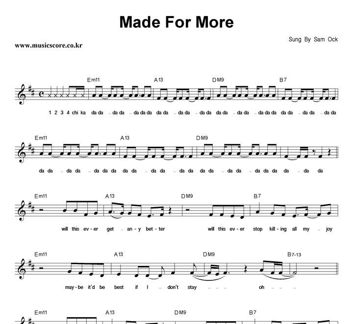 Sam Ock Made For More 악보