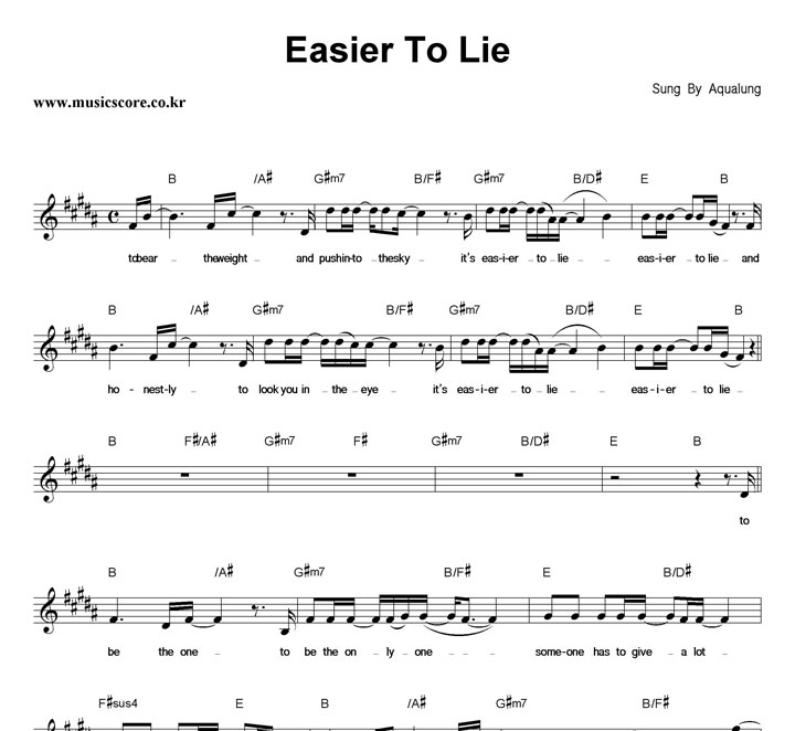 Aqualung Easier To Lie 악보