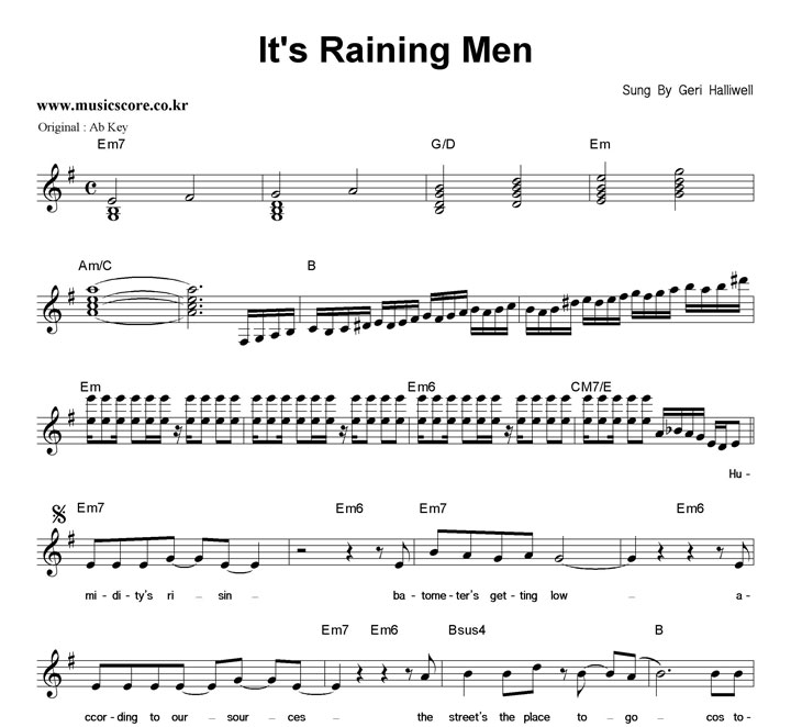 Geri Halliwell It's Raining Men  G키 악보