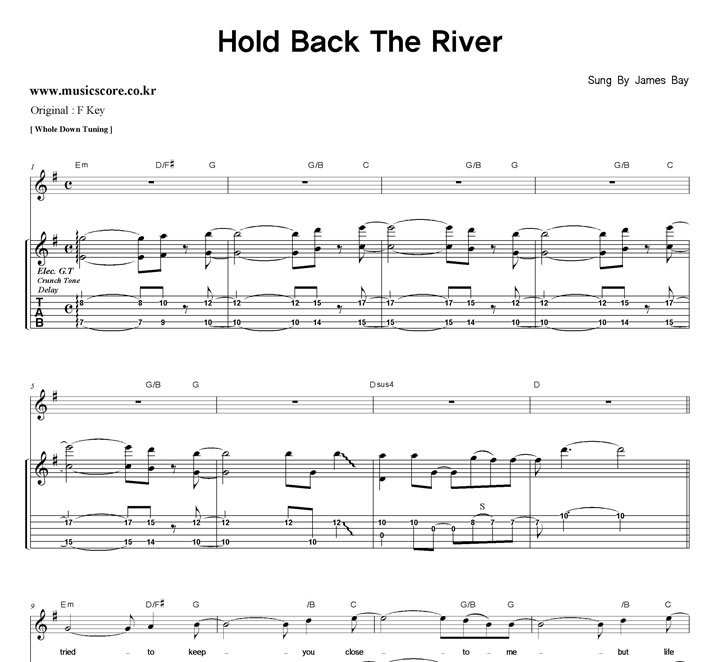 James Bay Hold Back The River 밴드  G키 기타 타브 악보